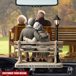 Old Couple Sitting On Bench At The Park Personalized Acrylic Ornament