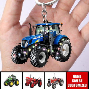 Farmer Tractor With Christmas Light Personalized Keychain