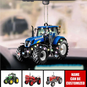 Farmer Tractor With Christmas Light Personalized Car Ornament