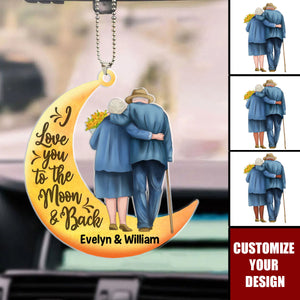 Old Couple On Moon - Personalized Acrylic Ornament