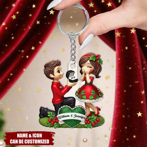 Marriage Proposal "She Said Yes!" - Personalized Acrylic Keychain, Just Engaged Gifts For Couples