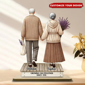 Old Couple Holding Hands Walking - Personalized Standing Wooden Plaque