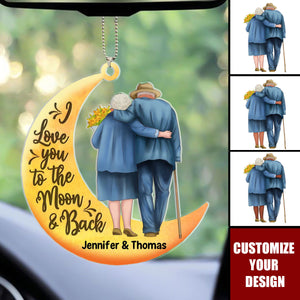 Old Couple On Moon - Personalized Acrylic Ornament