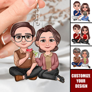 Doll Couple Sitting Personalized Acrylic Keychain