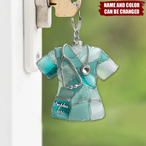 Sea Glass Nurse Scrub - Personalized Acrylic Keychain