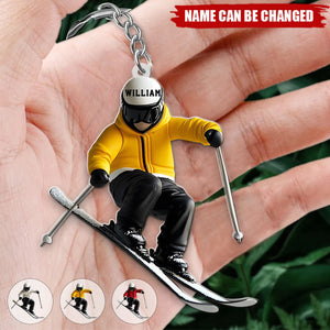 Skiing Fun Personalized Name Shaped Keychain, Gift Idea For Skiing Lovers