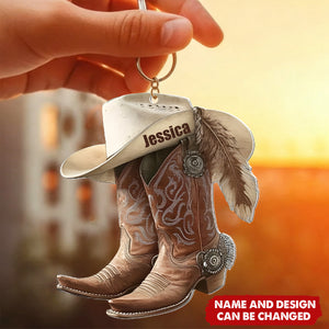 Boots And Hat Cowboy Cowgirl - Personalized Acrylic Keychain