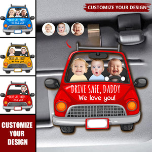 Custom Babies Face Drive Safe Daddy - Personalized Photo Wooden Car Visor Clip