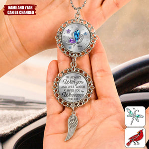 Connecting Love Through Memories - Memorial Personalized Metal Car Ornament With Charm - Sympathy Gift For Family Members