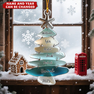 Family Sea Glass Christmas Tree - Personalized Christmas Acrylic Ornament