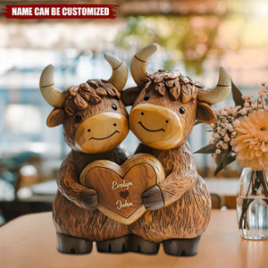 Cute Highland Cow Couple - Personalized Highland Cow Custom Shaped Acrylic Plaque