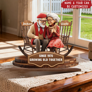 Growing Old Together - Personalized Standing Wooden Plaque, Gift for Husband Wife Anniversary Wedding