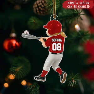 Personalized Baseball Player Ornament – Kid Hitting Ball Acrylic Ornament