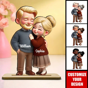 Old Couple Embracing Personalized Standing Wooden Plaque