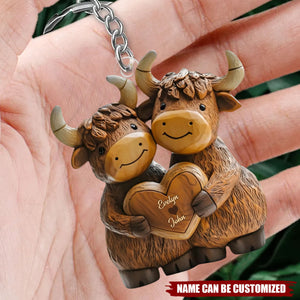 Cute Highland Cow Couple - Personalized Acrylic Keychain
