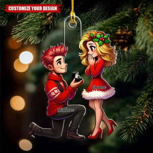 Cartoon Couple Marriage Proposal - Personalized Acrylic Christmas Ornament