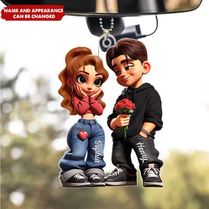 3D Y2k Style Couple - Customized Personalized Acrylics Car Ornament - Valentine's Day Gift For Couples, Lovers