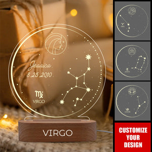 Zodiac Astrology - Personalized LED Night Light, Birthday Gift For Friend