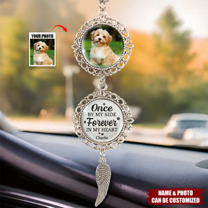 Once By My Side Forever In My Heart - Memorial Personalized Photo Metal Car Hanging Ornament With Charm
