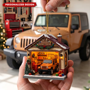 Personalized Off Road Car Garage Miniature Custom Acrylic Ornament, Gift For Jeep Lover