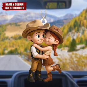 Cartoon Style Countryside Couple Cowboy Cowgirl Car Accessories Personalized Hanger Ornament