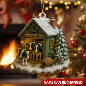 Cozy Winter Scene At Fred's Dairy Farm - Personalized Wooden Ornament, Gift For Farm Enthusiasts