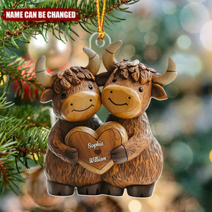 Highland Cowl Couple - Personalized Christmas Acrylic Ornament