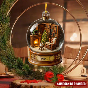 Create A Cozy Library Scene With Chair And Fireplace, Personalized Acrylic Ornament