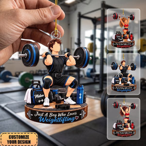 Custom Weightlifting Acrylic Ornament, Personalized Barbell Lifter Gift