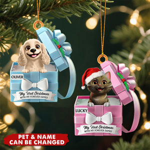 Pet First Christmas Gift Reveals, Gift Box - Personalized Shaped Acrylic Ornament