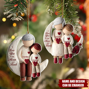Grandma And Grandchild Moon Love - Personalized Christmas Acrylic Ornament