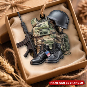 Army Uniform, Boots & Hat - Personalized Christmas Acrylic Ornament