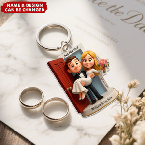 Personalized Our First Married Keychain - Custom Wedding Couple Threshold