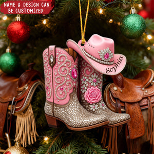 Cowgirl Boots - Personalized Acrylic Christmas Ornament