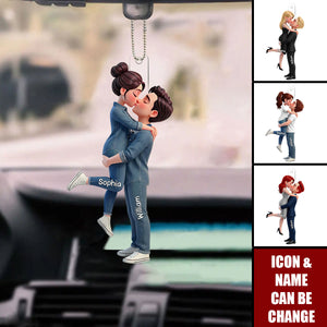 Romantic Hugging kissing Couple - Personalized 2-Layered Acrylic Car Ornament