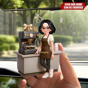 Espresso Machine Coffee Maker Diorama With Cups - Personalized Acrylic Car Ornament