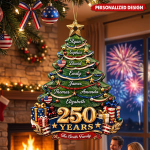 Custom 250 Years Christmas Ornament, Personalized Family Name Keepsake