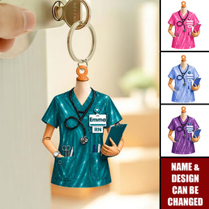 Personalized V-Neck Nurse Shirt Keychain, Custom Name Nurse Uniform Acrylic Keychain