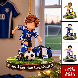 Soccer Boy Acrylic Ornament, Christmas Decorations For Soccer Lovers