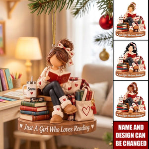 Personalized Acrylic Reading Ornament, Custom Book Lover Gift For Sister