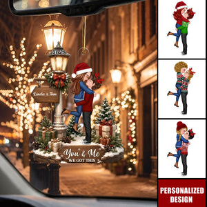 Couple Kissing Under a Streetlamp – Personalized Hanging Christmas Ornament, Gift for Her, Gift for Him