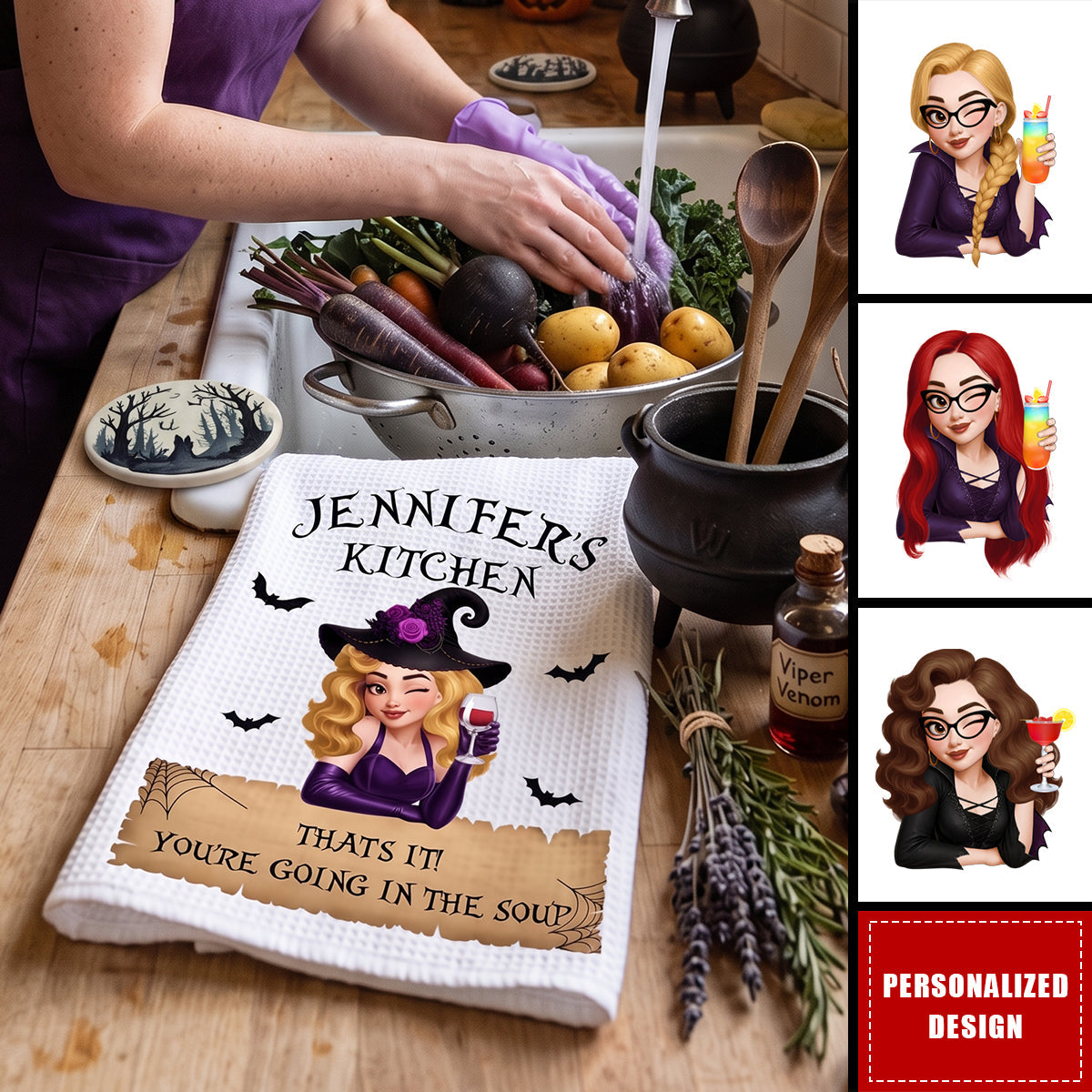 Wickedly Delicious Witch Kitchen Stirring Up Some Magic - Personalized Kitchen Towel