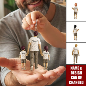 Sentimental Rustic Dad And Kids Walking - Personalized Acrylic Keychain- Heartfelt Father's Day Gift For Dad, Husband