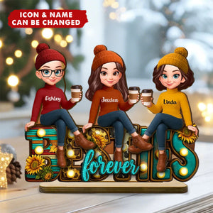 Western Fall Vibe Besties Sitting Personalized Standing Wooden Plaque, Fall Gift for Best Friends