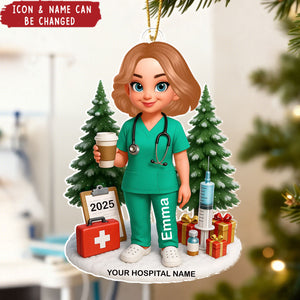 Proud Nurse With Signature Symbols Christmas - Personalized Acrylic Ornament