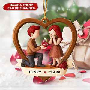 Couple Marriage Proposal - Personalized Acrylic Ornament - Newly Engaged Gift, "She Said Yes!" Christmas Ornament