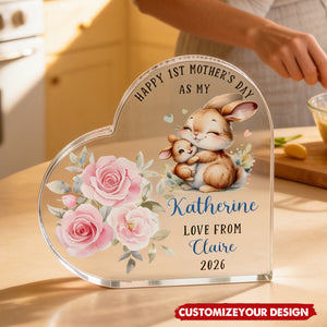 Personalized Happy 1st Mother's Day Cute Animal Heart-shape Acrylic Plaque
