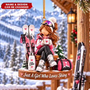 Personalized Acrylic Ski Ornament - Custom Skier Girl Gift