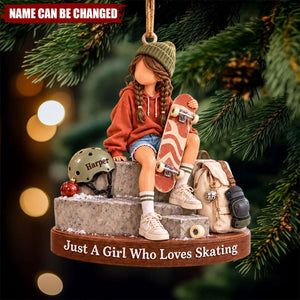 Personalized Christmas Ornament Featuring A Skateboard Girl
