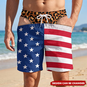 Custom Funny Patriotic Mens Swim Trunks - Personalized Birthday Gifts For Husband, Son, Grandson, Brother, Grandpa, Dad, Yourself